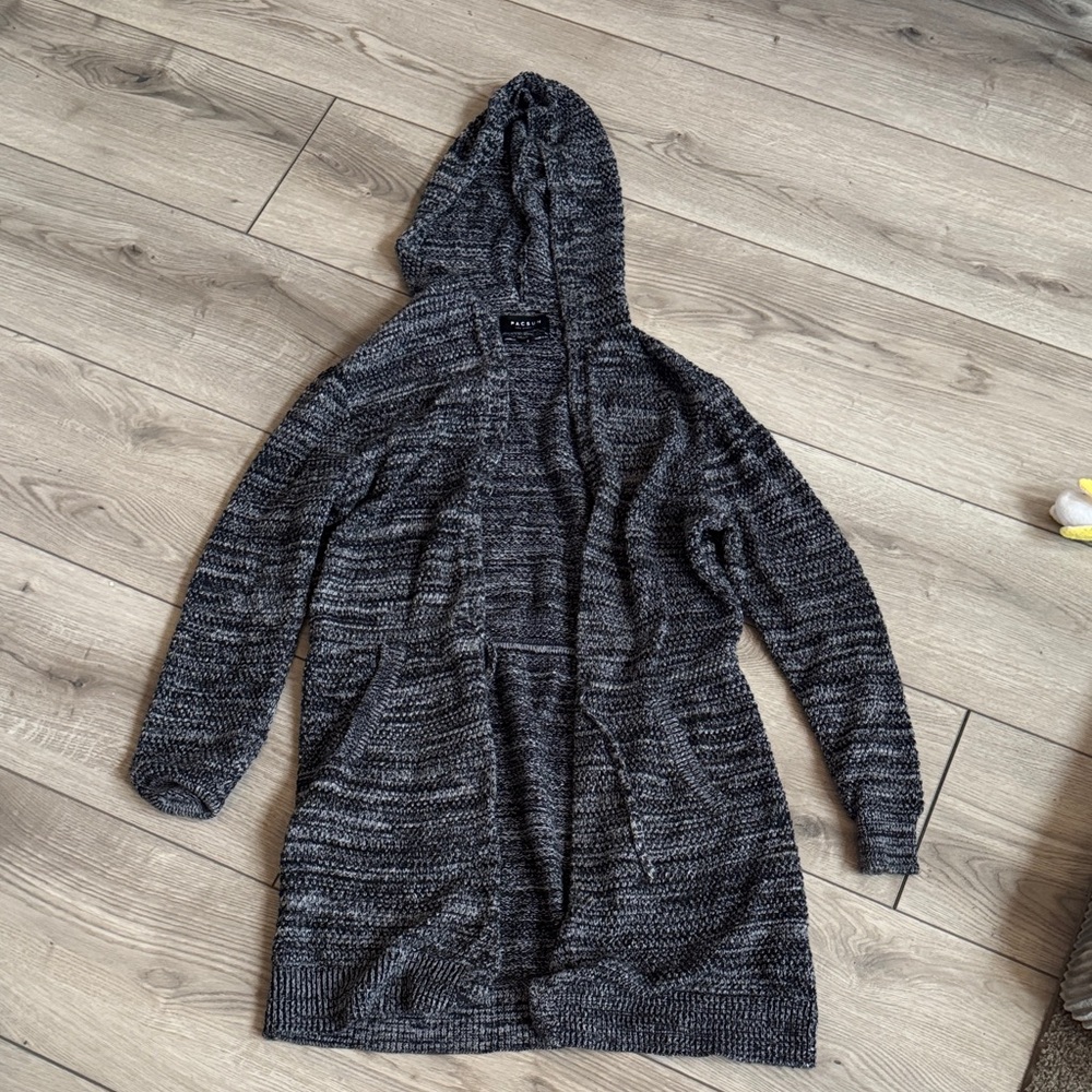 PacSun Black & Gray Hooded Knit Cardigan